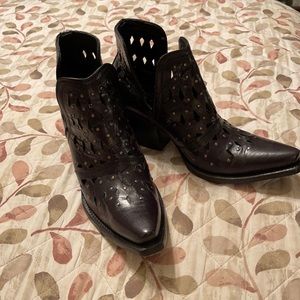 Ariat black ankle boots with silver studs.
